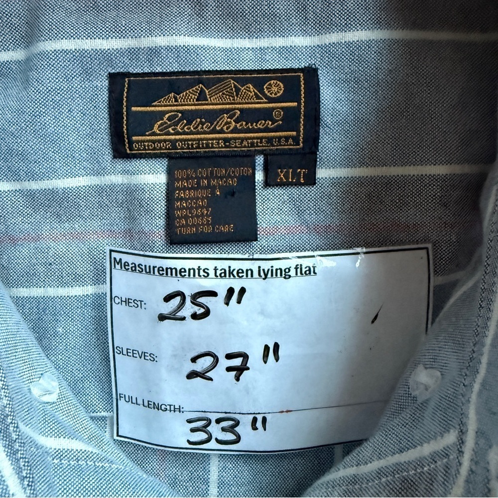 Eddie Bauer Vintage 90s Blue Stripped Button Up Shirt 100% Cotton - XLT - Picture 5 of 5
